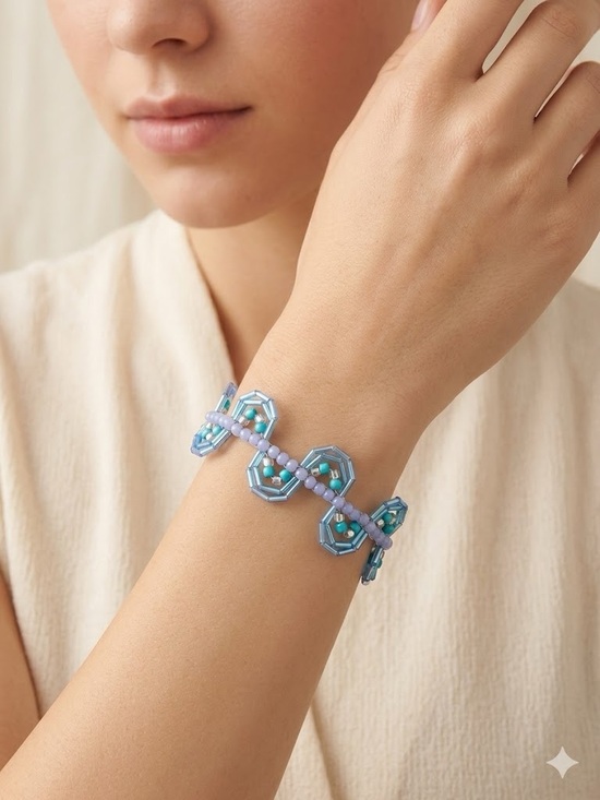 Jewelry - Handmade Beaded Blue Ocean Spiral Bracelet